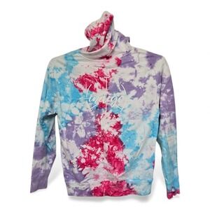 Tie Dye Pullover Hoodie Pink Blue Purple Unisex Size M Y2K Streetwear